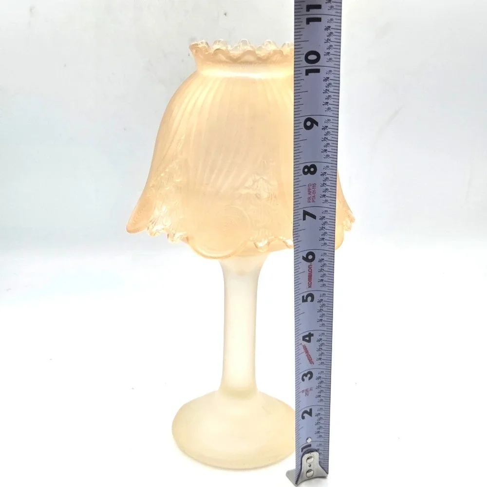 PartyLite Clairmont 10" Fairy Light Lamp Frosted‎ Candle Holder RARE Peach Satin - Picture 8 of 8